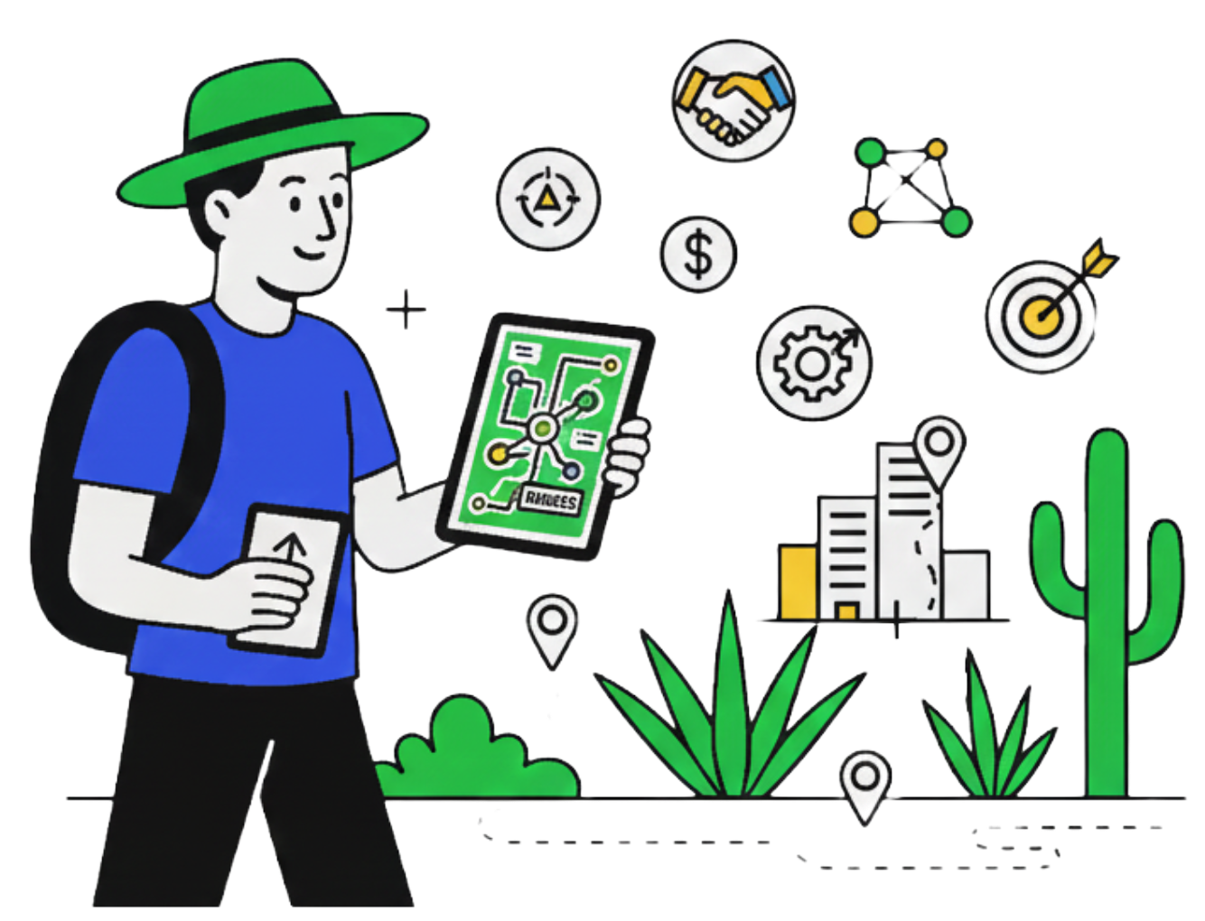 Ilustración de turista, sección negocios