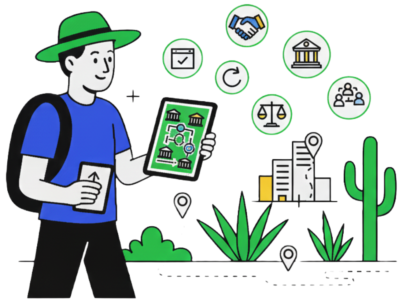 Ilustración de turista, sección gobierno