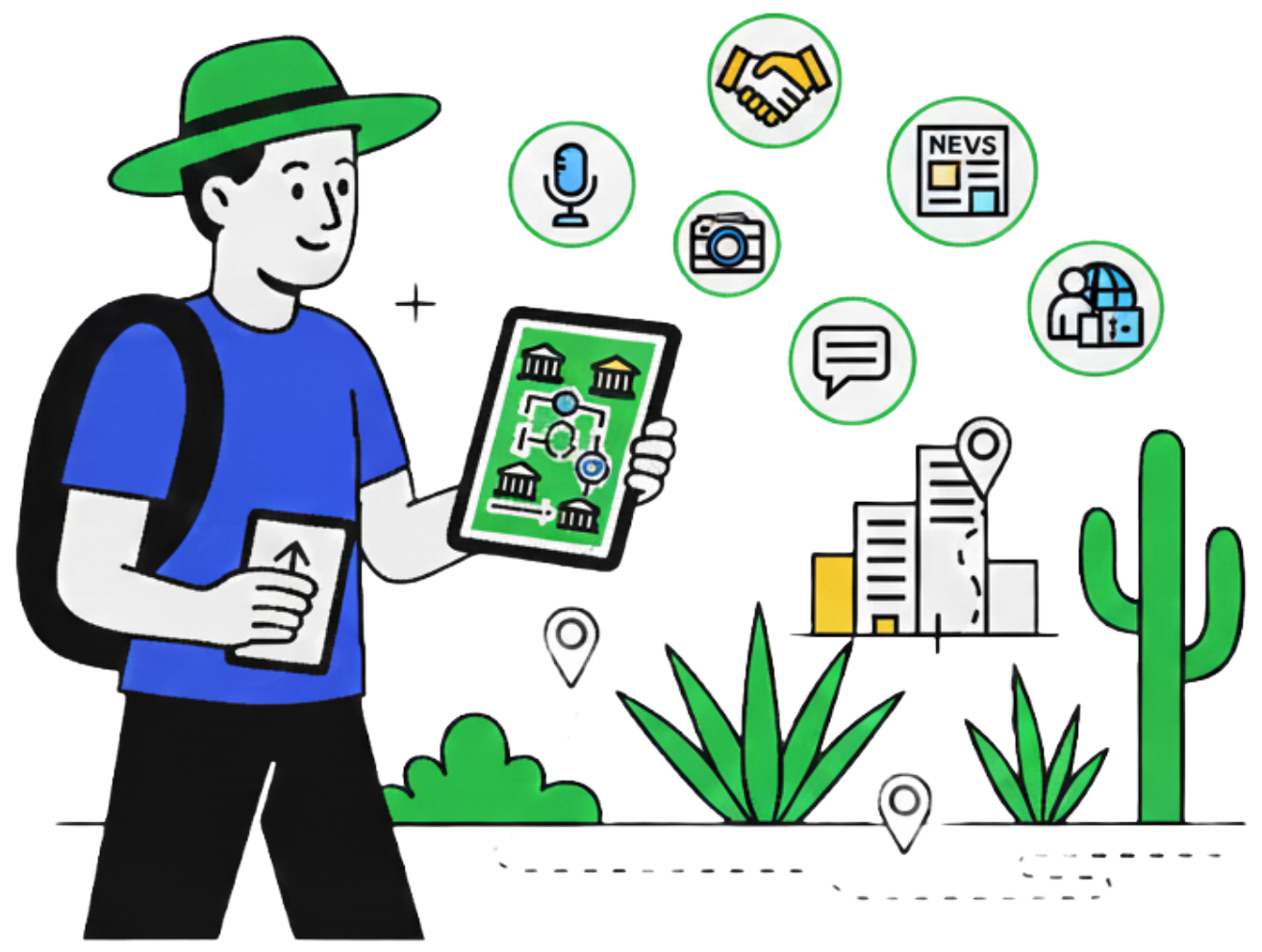 Ilustración de turista, sección prensa