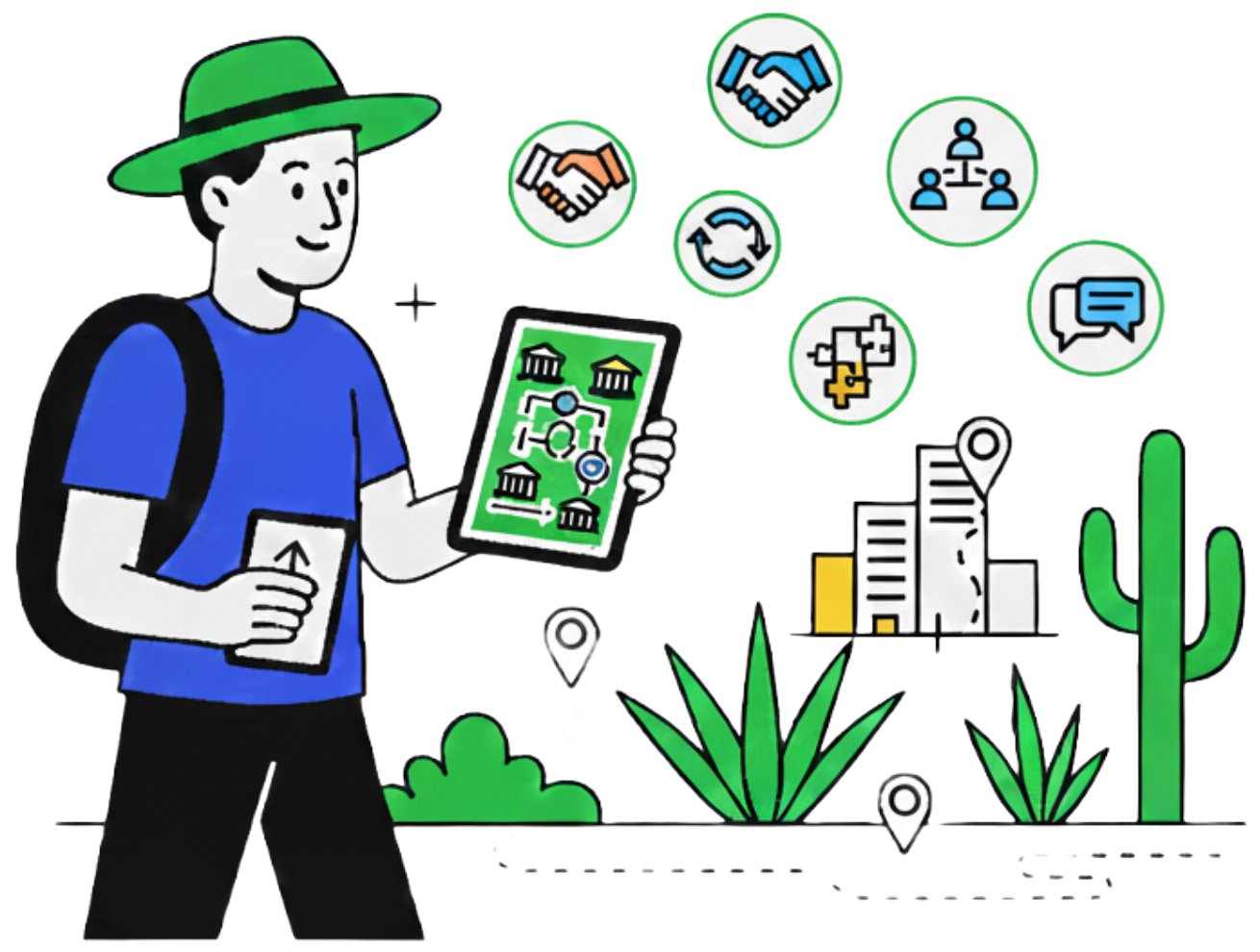 Ilustración de turista, sección socios