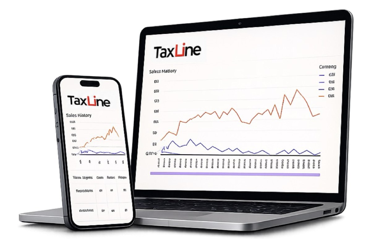 TaxLine platform dashboard on laptop and mobile